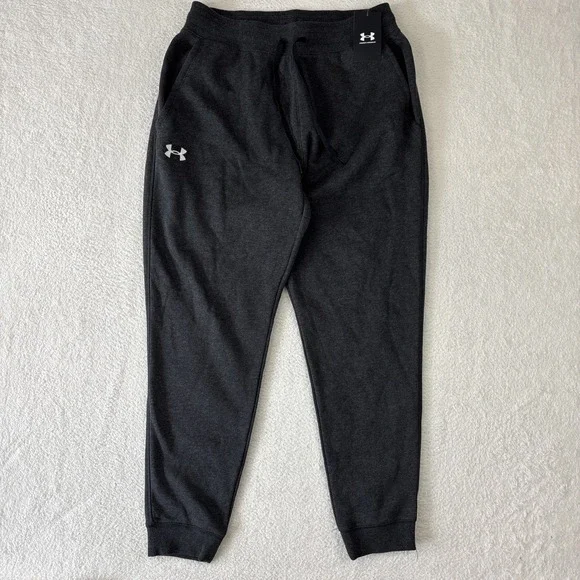 NEW UNDER ARMOUR Mens 'Hustle Fleece Joggers' Large Gray Sweatpants Knit Tapered - Picture 1 of 13